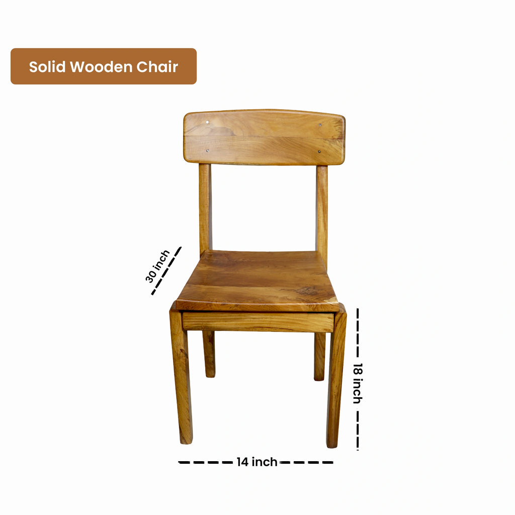 Wooden chair with dimensions labeled on a white background