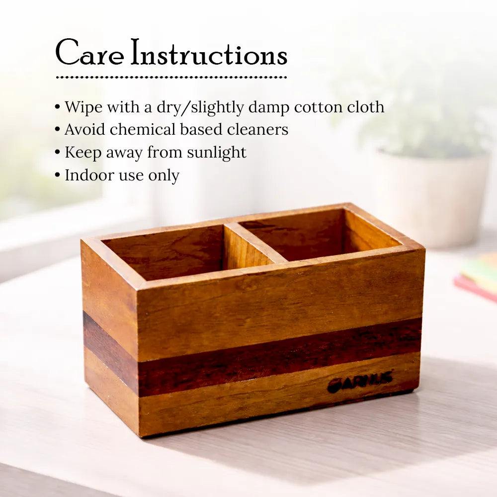 Wooden Dual Compartment Desk Organiser