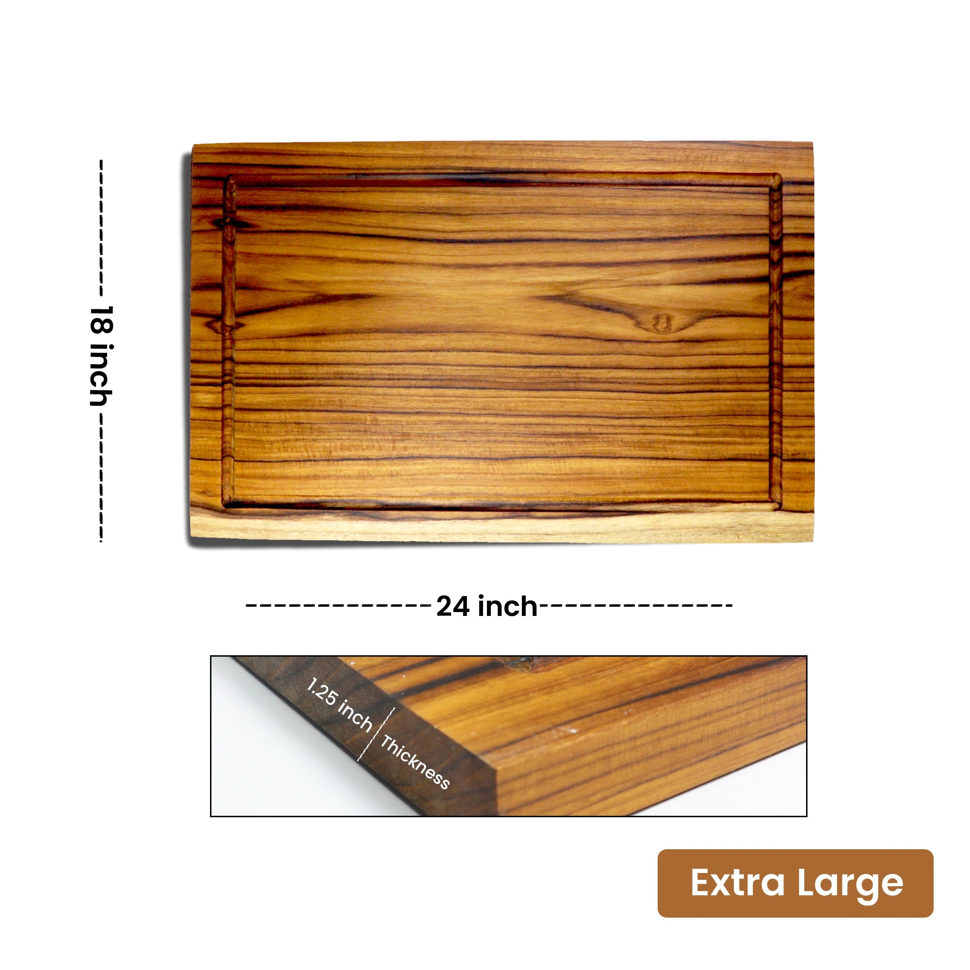 Wooden cutting board with dimensions on a white background
