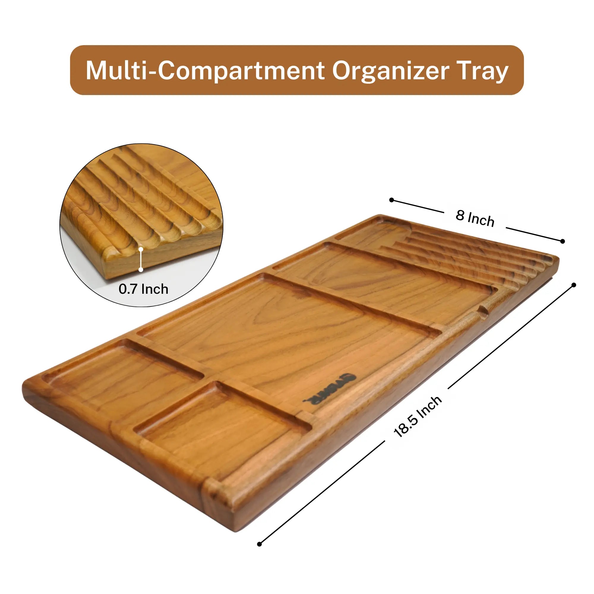 Multi-Compartment Teak Wood Organizer Tray