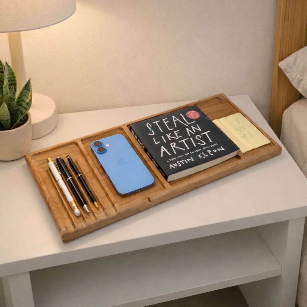 Multi-Compartment Teak Wood Organizer Tray