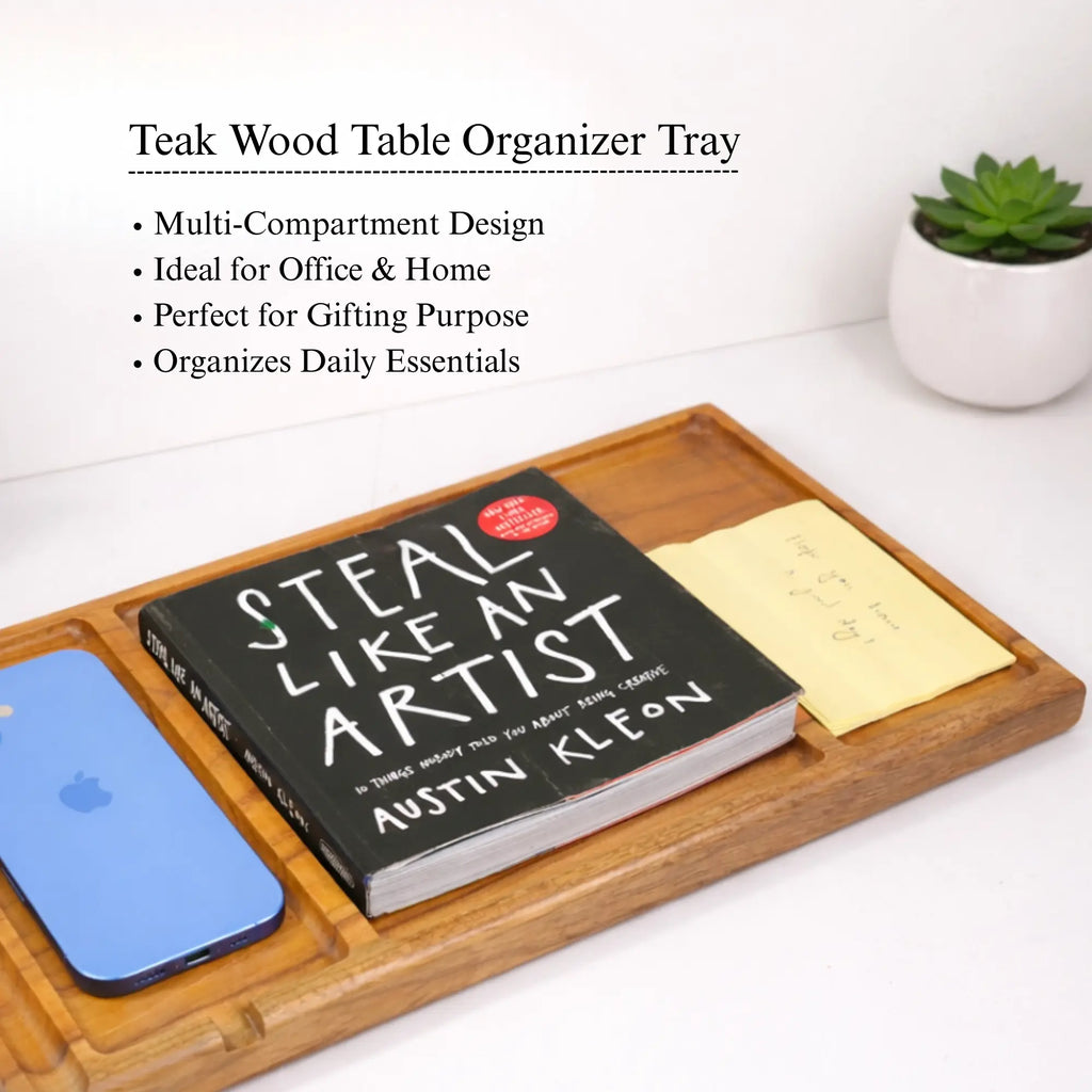 Multi-Compartment Teak Wood Organizer Tray