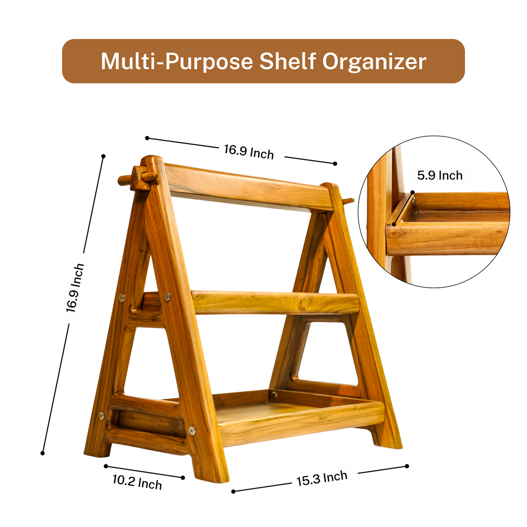 Multi-Purpose Teak Wood Shelf Organizer