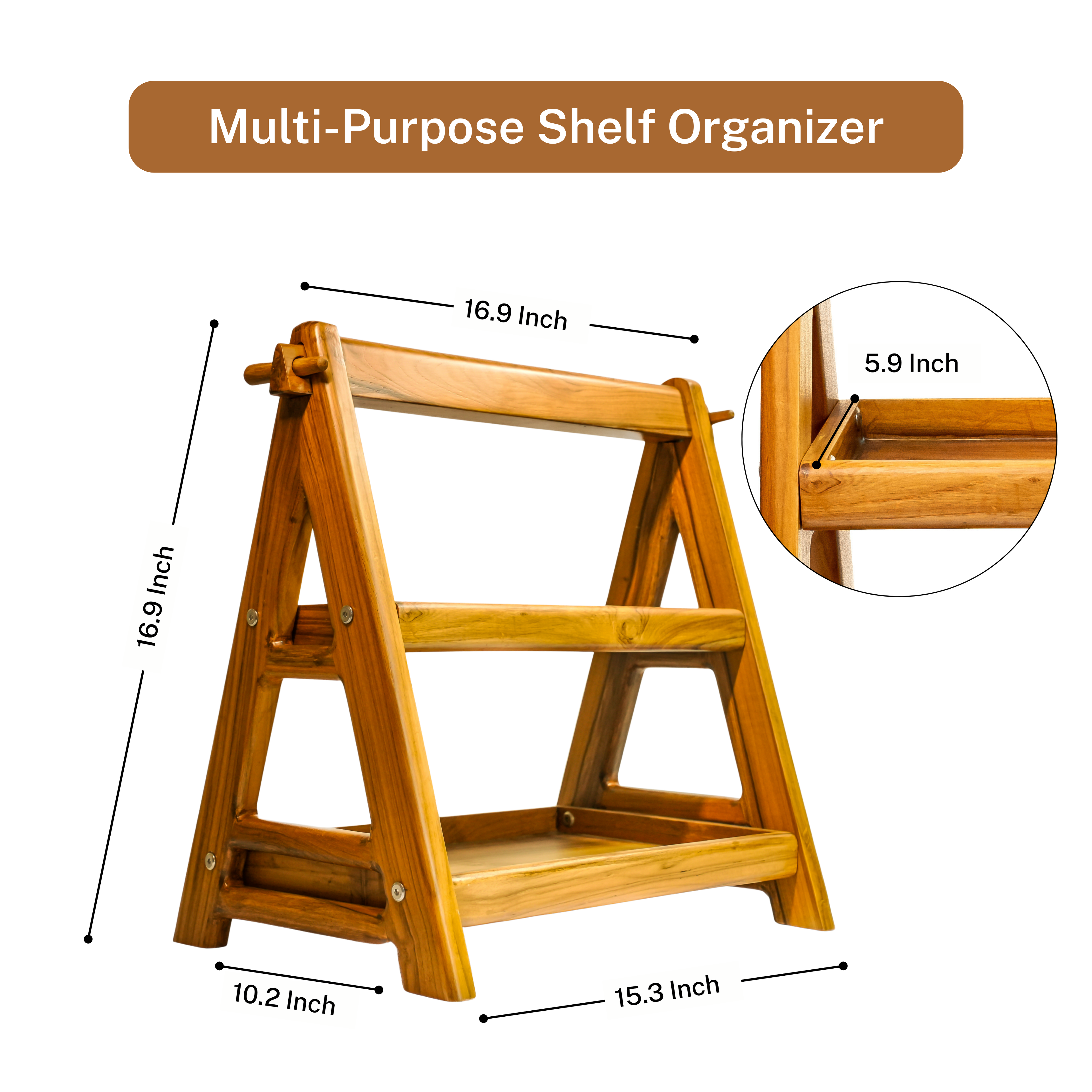 Multi-Purpose Teak Wood Shelf Organizer