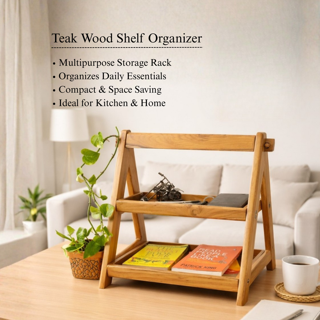 Multi-Purpose Teak Wood Shelf Organizer