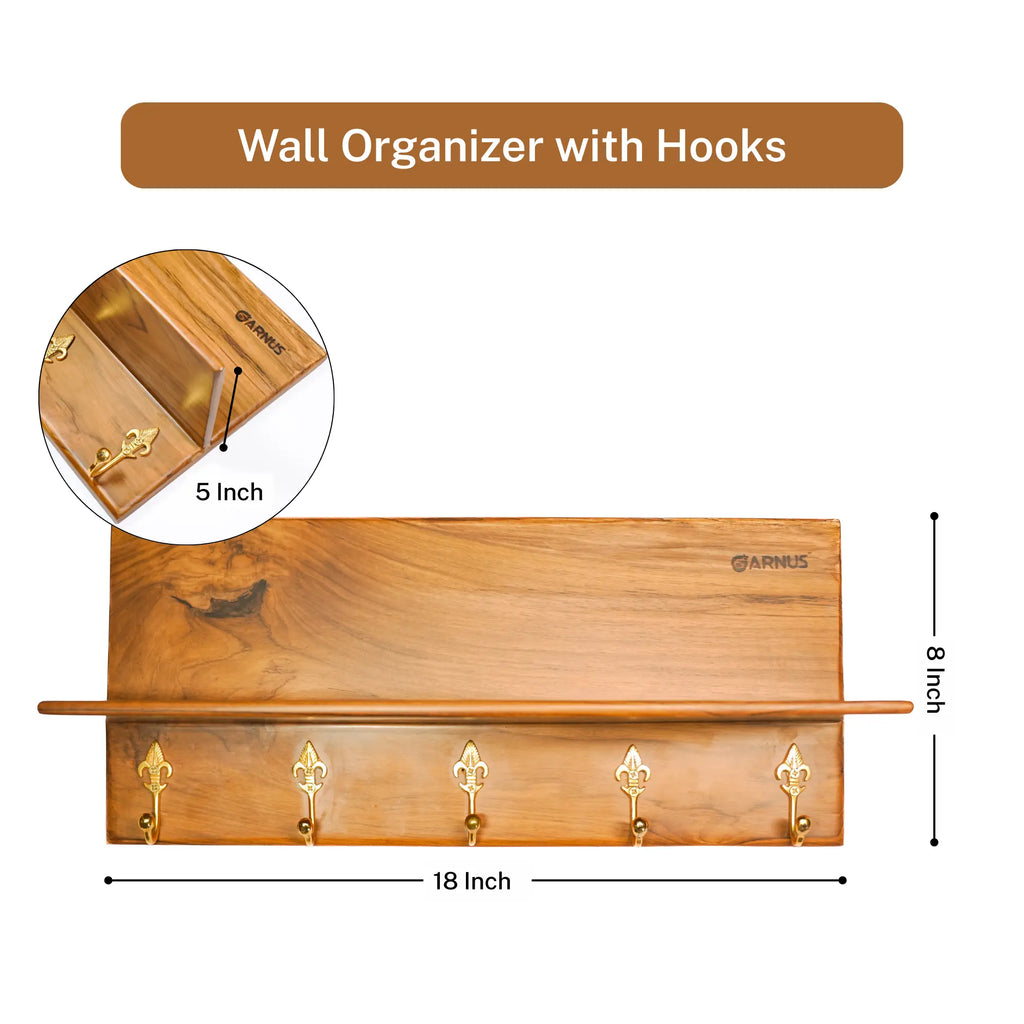 Multi-Purpose Wooden Wall Organizer with Hooks
