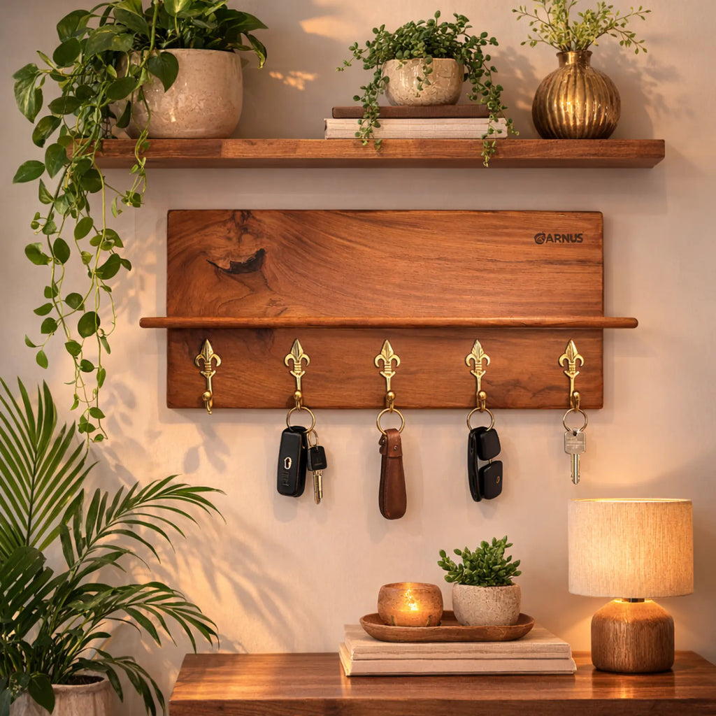Multi-Purpose Wooden Wall Organizer with Hooks