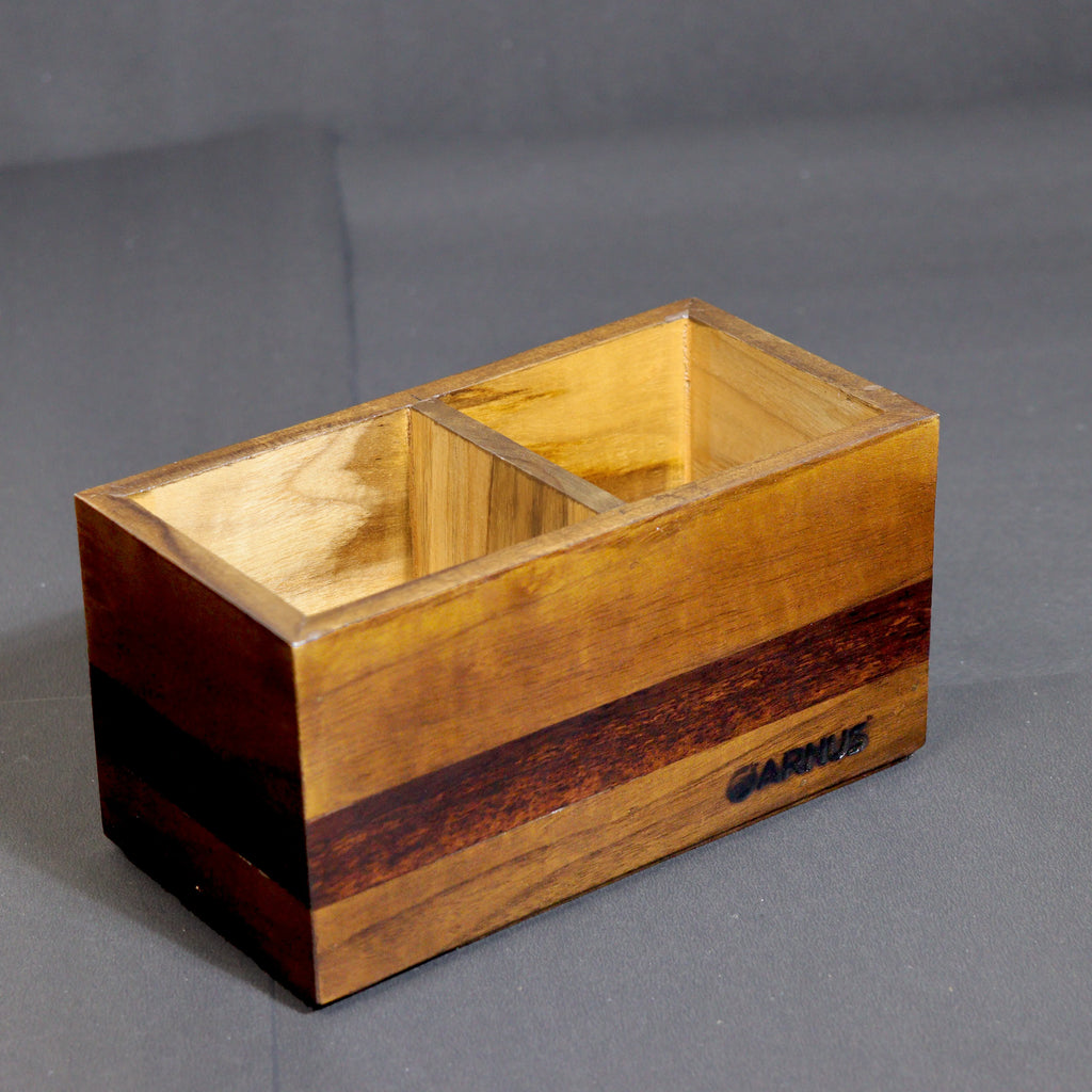 Wooden Dual Compartment Desk Organiser