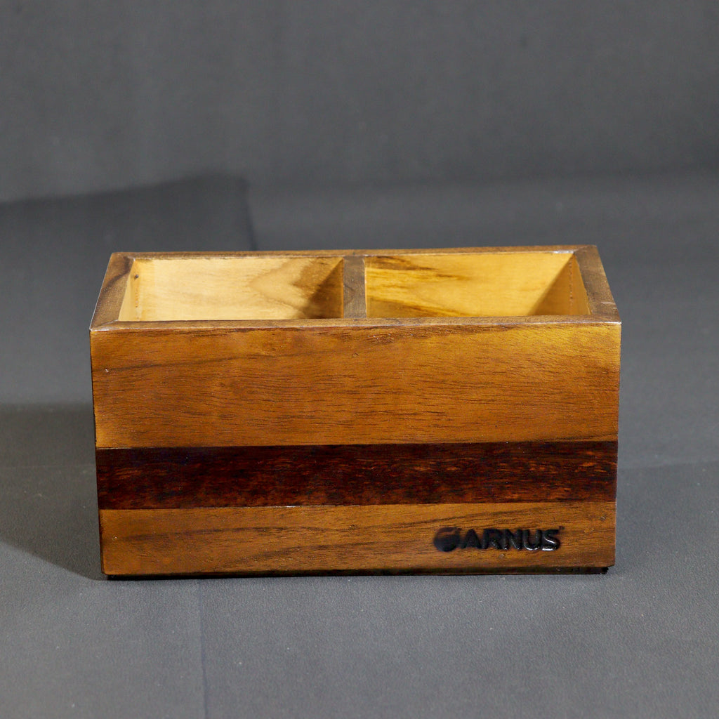 Wooden Dual Compartment Desk Organiser