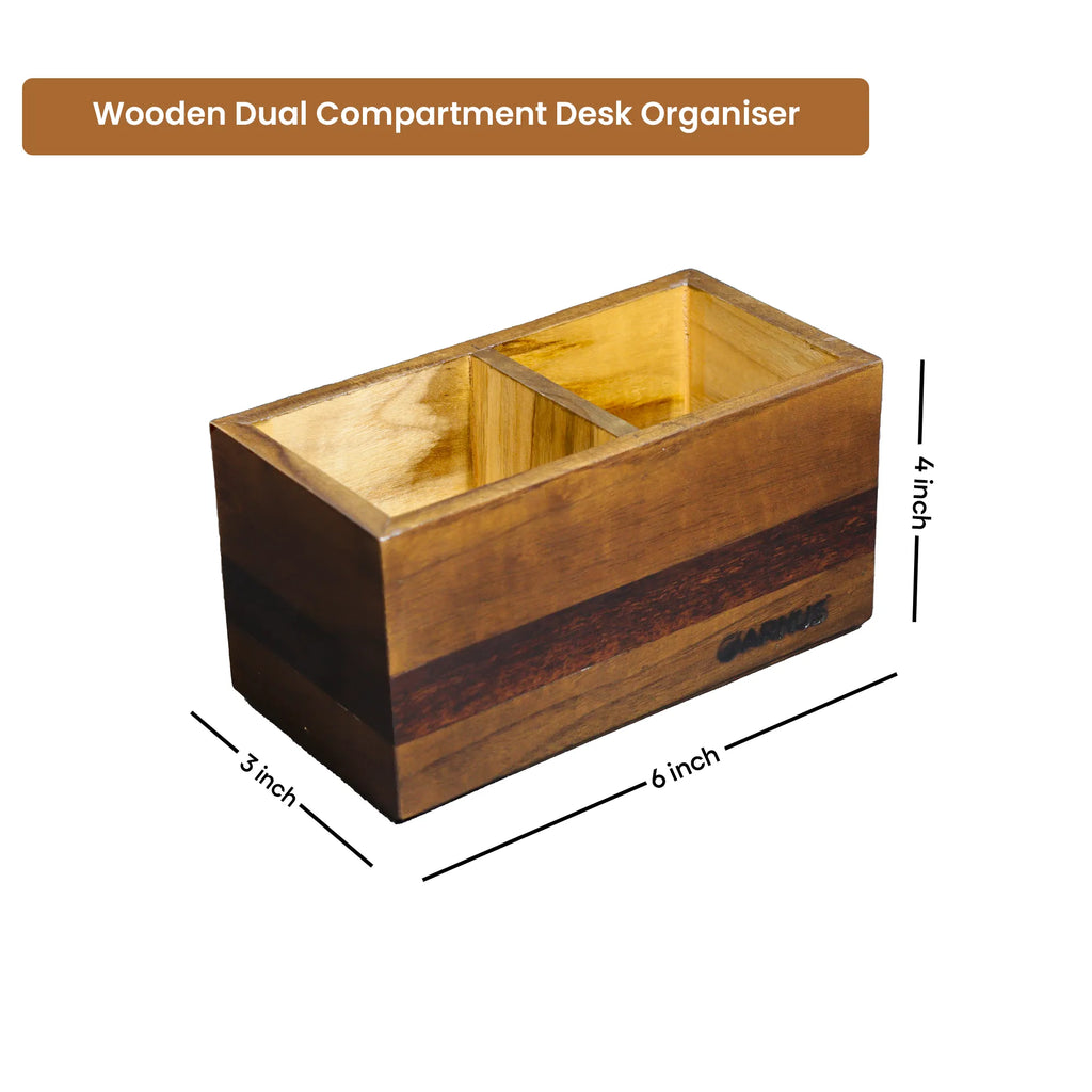 Wooden Dual Compartment Desk Organiser
