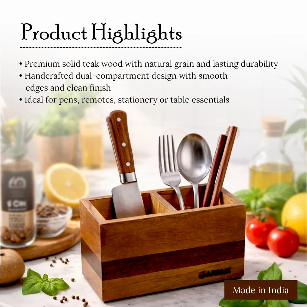 Wooden Dual Compartment Desk Organiser