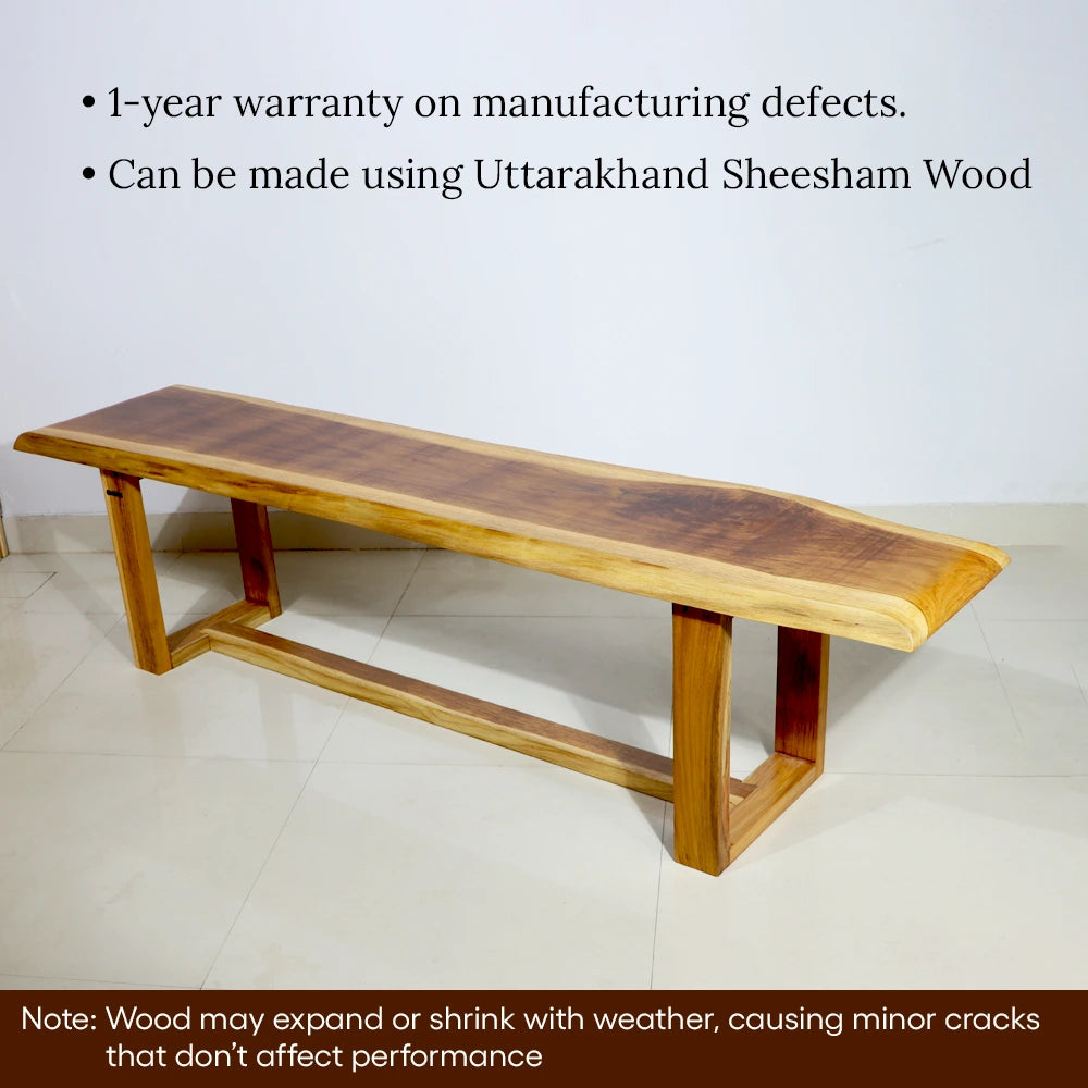 Wooden bench made from Uttarakhand Sheesham Wood on a light background