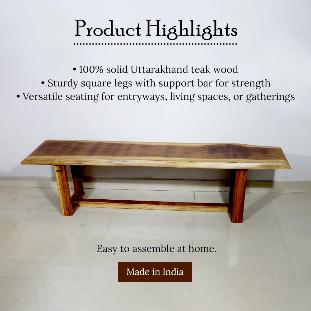 Wooden bench with product highlights on a white background