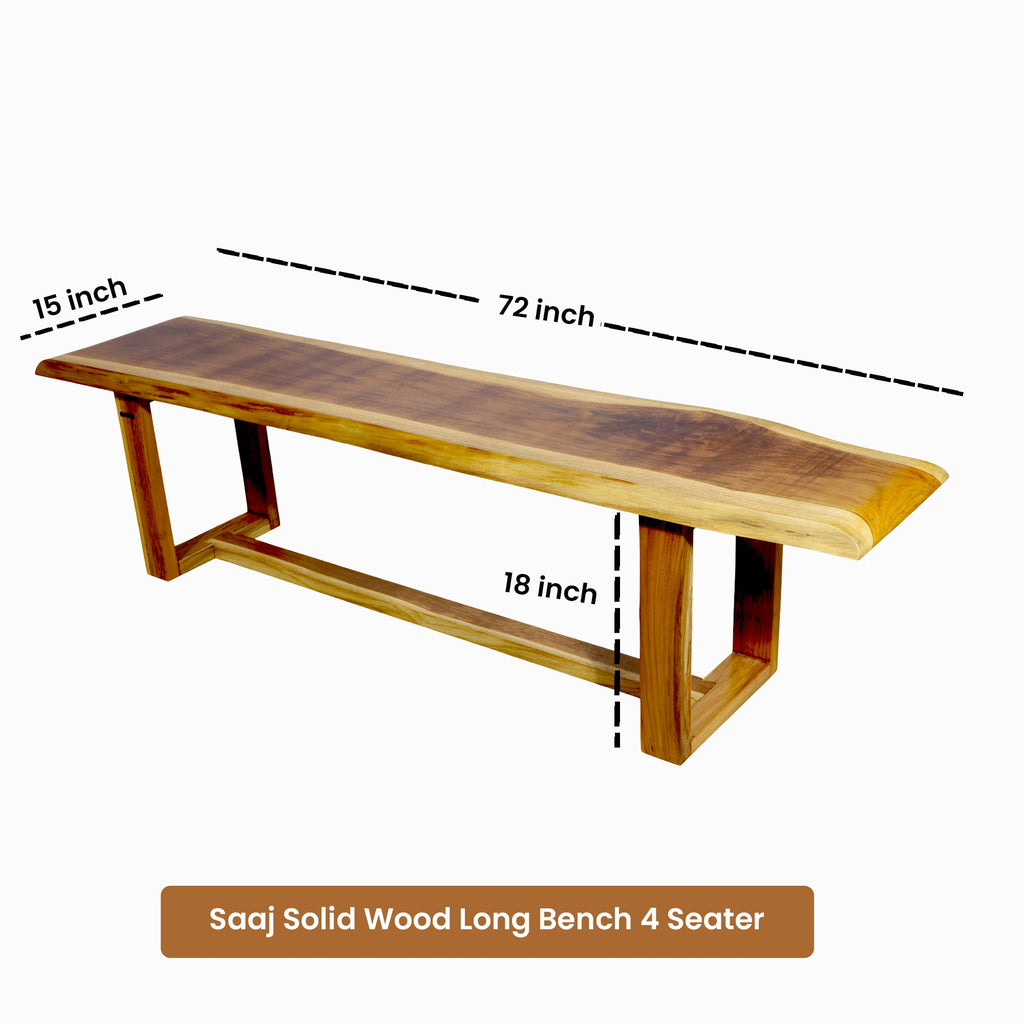 Wooden bench with dimensions labeled on a white background