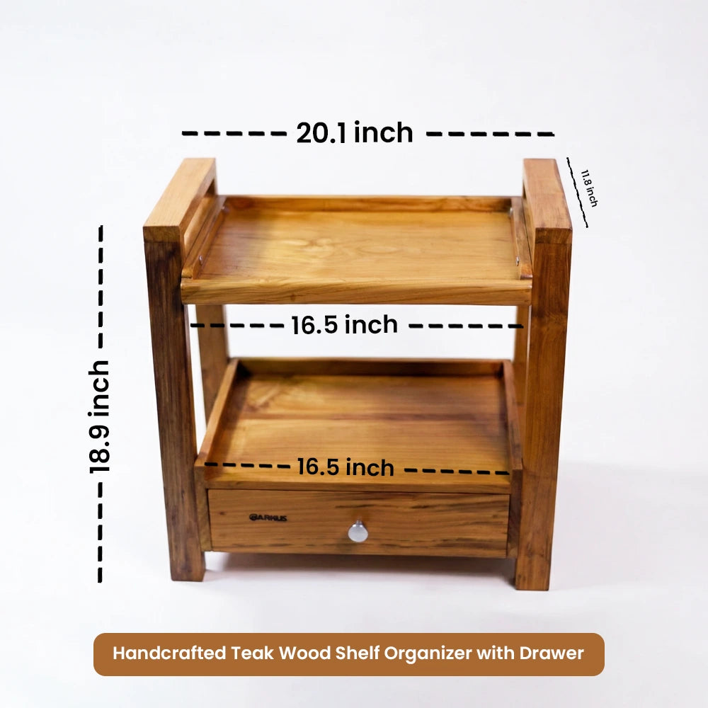 Premium Teak Wood Shelf Organizer with Drawer