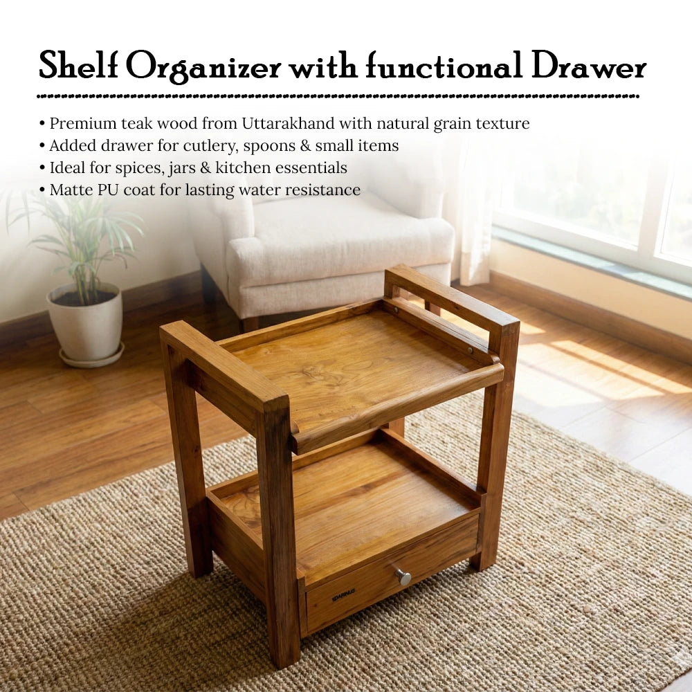 Premium Teak Wood Shelf Organizer with Drawer