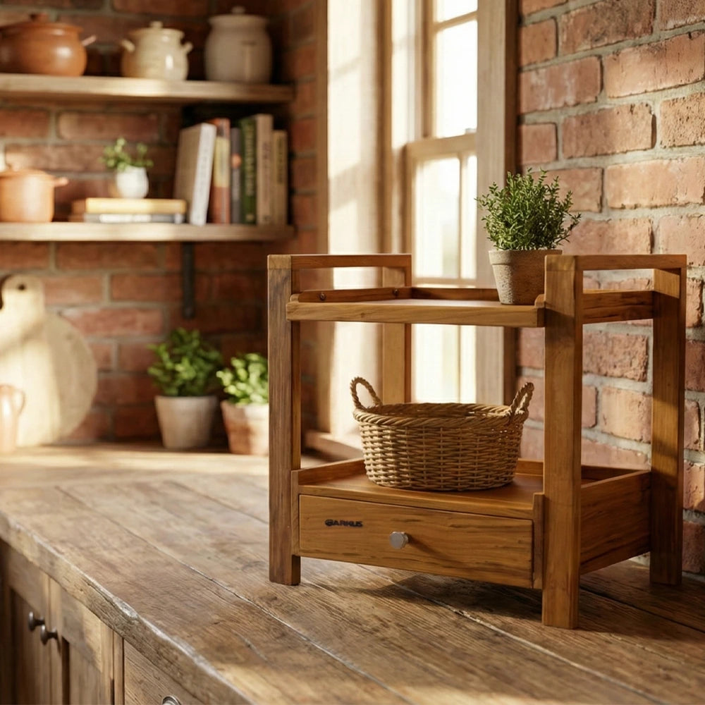 Premium Teak Wood Shelf Organizer with Drawer
