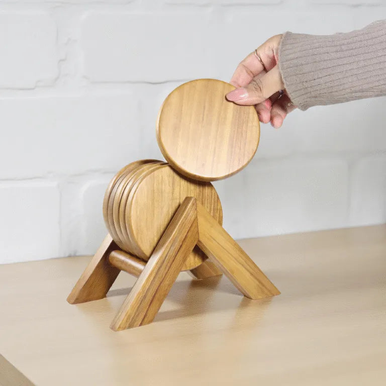 Round Teak Wood Tea Coaster