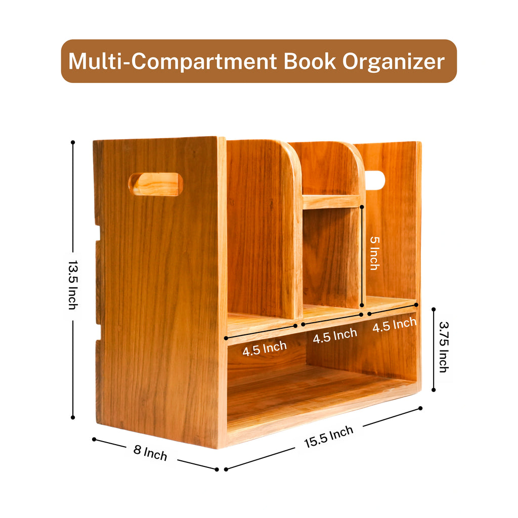 Teak Wood Book Organizer Shelf