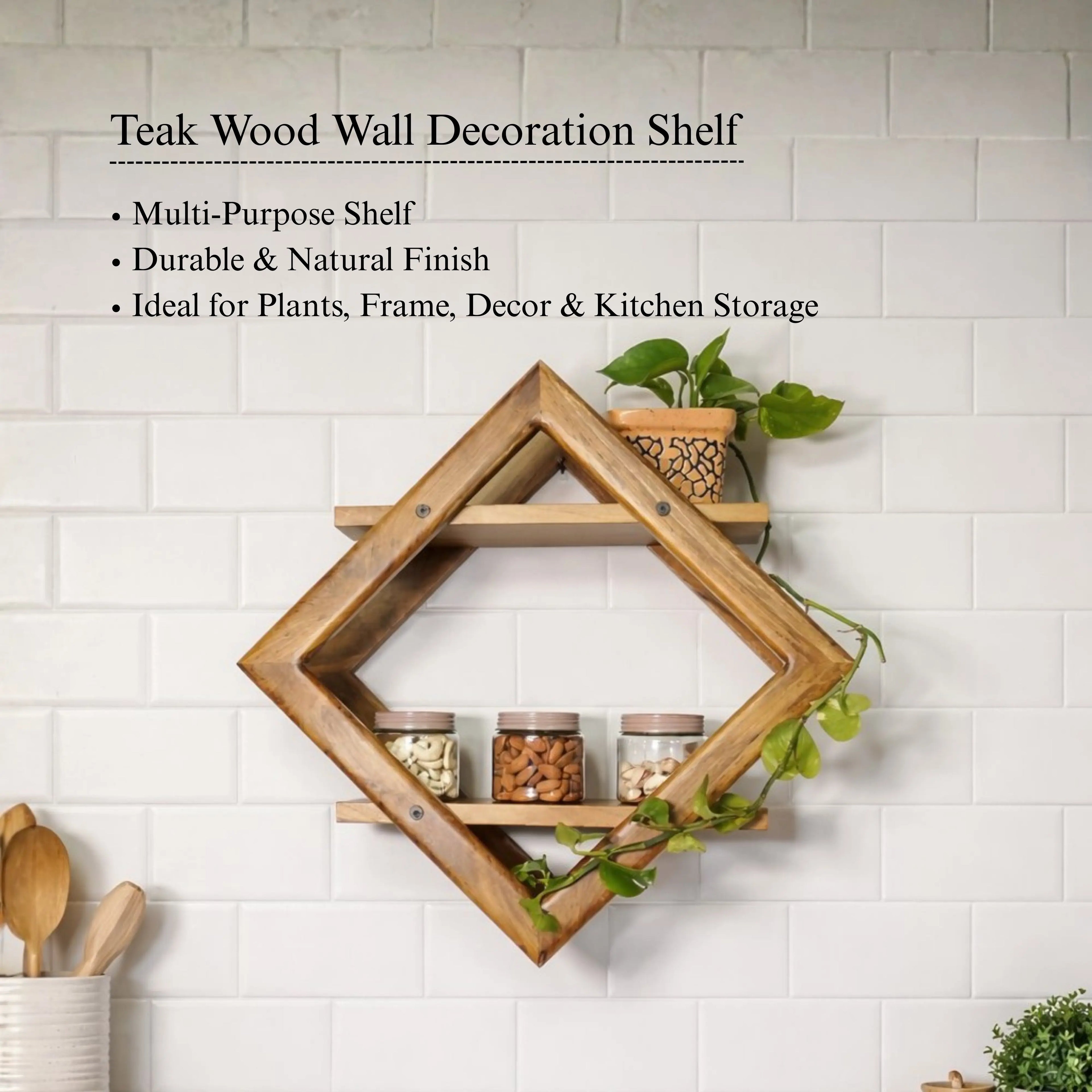 Teak Wood Wall Decoration Shelf