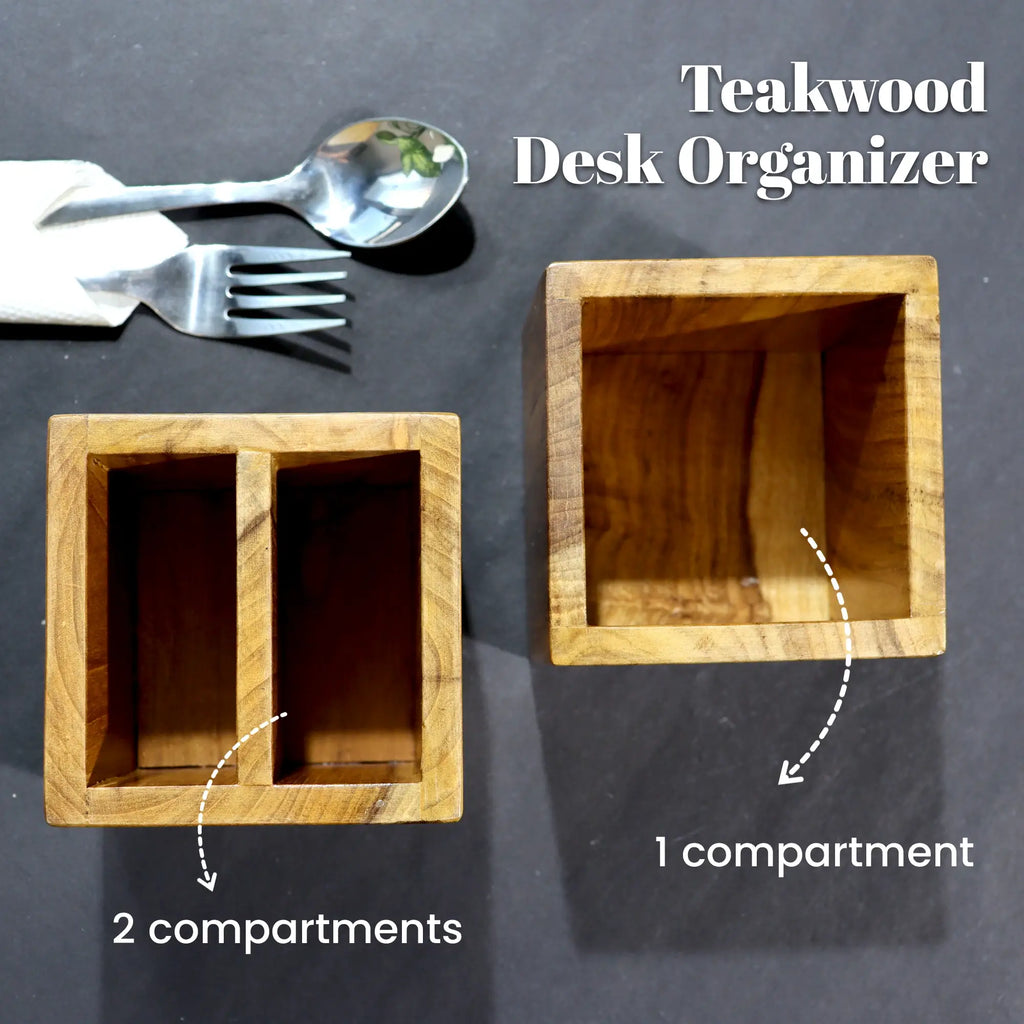 Teak Wood Desk Organizer