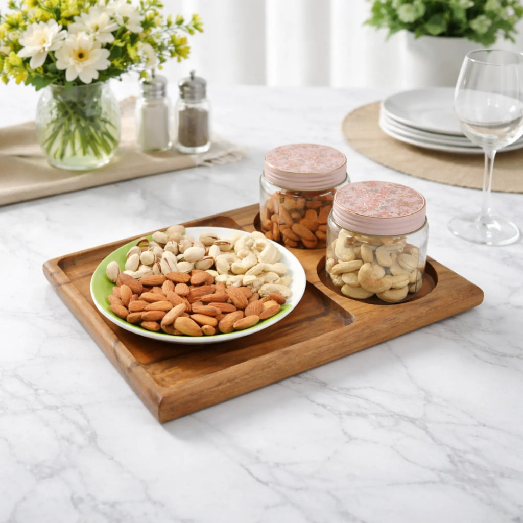 Three Compartment Teak Wood Organizer Tray