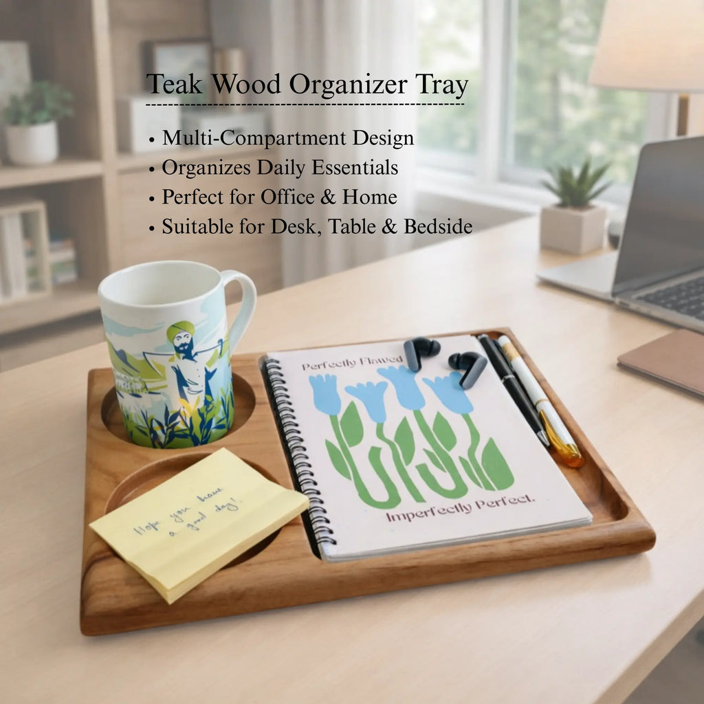 Three Compartment Teak Wood Organizer Tray