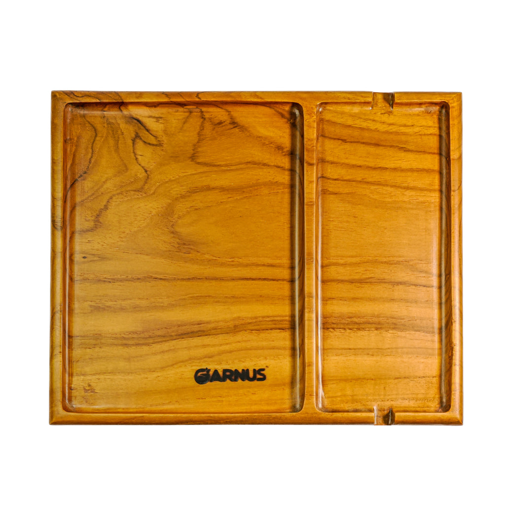 Two Compartment Teak Wood Table Organizer Tray
