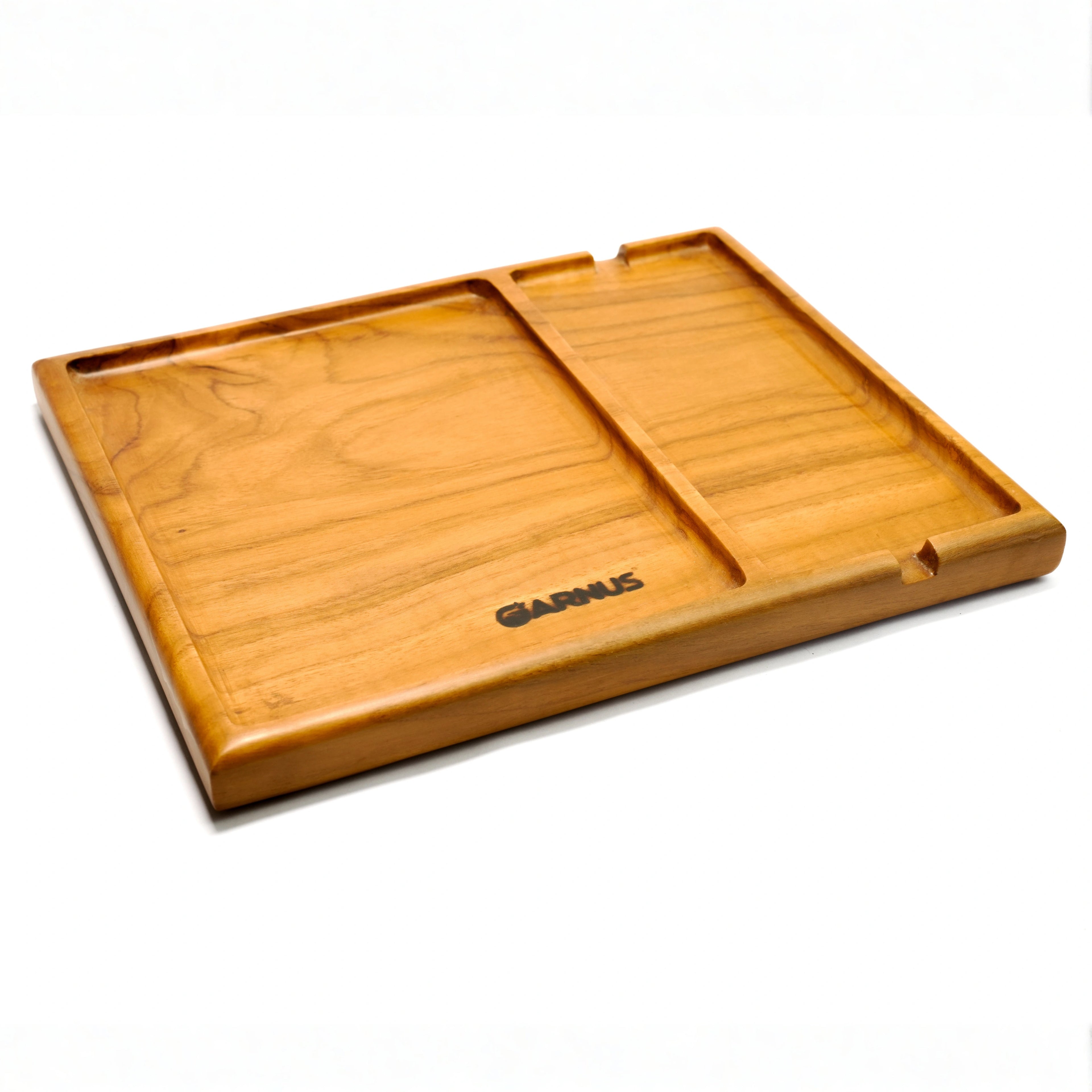 Two Compartment Teak Wood Table Organizer Tray