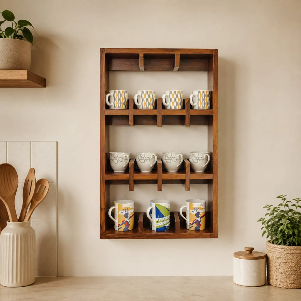 Wooden Wall-Mounted Cup Holder