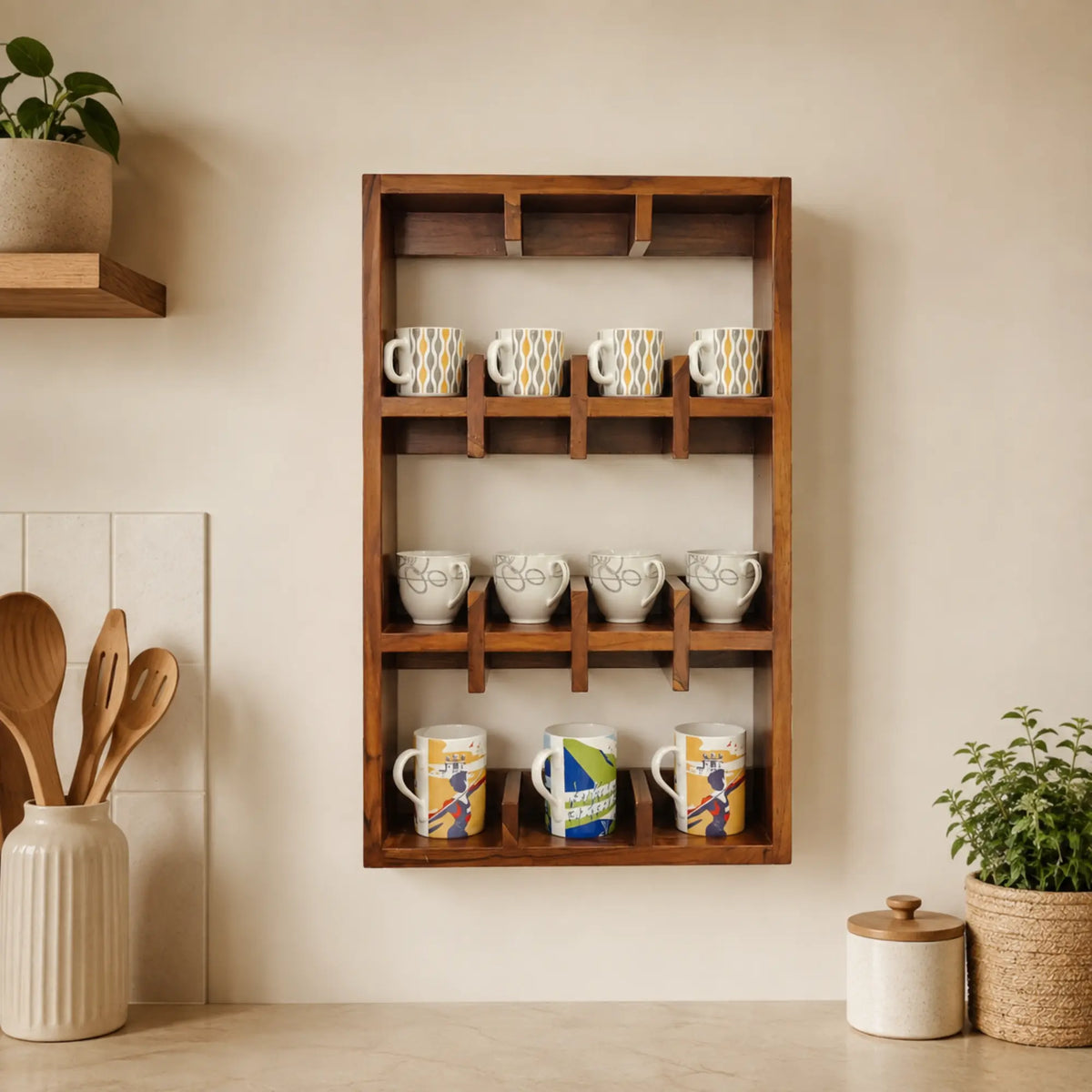 Wooden Wall-Mounted Cup Holder