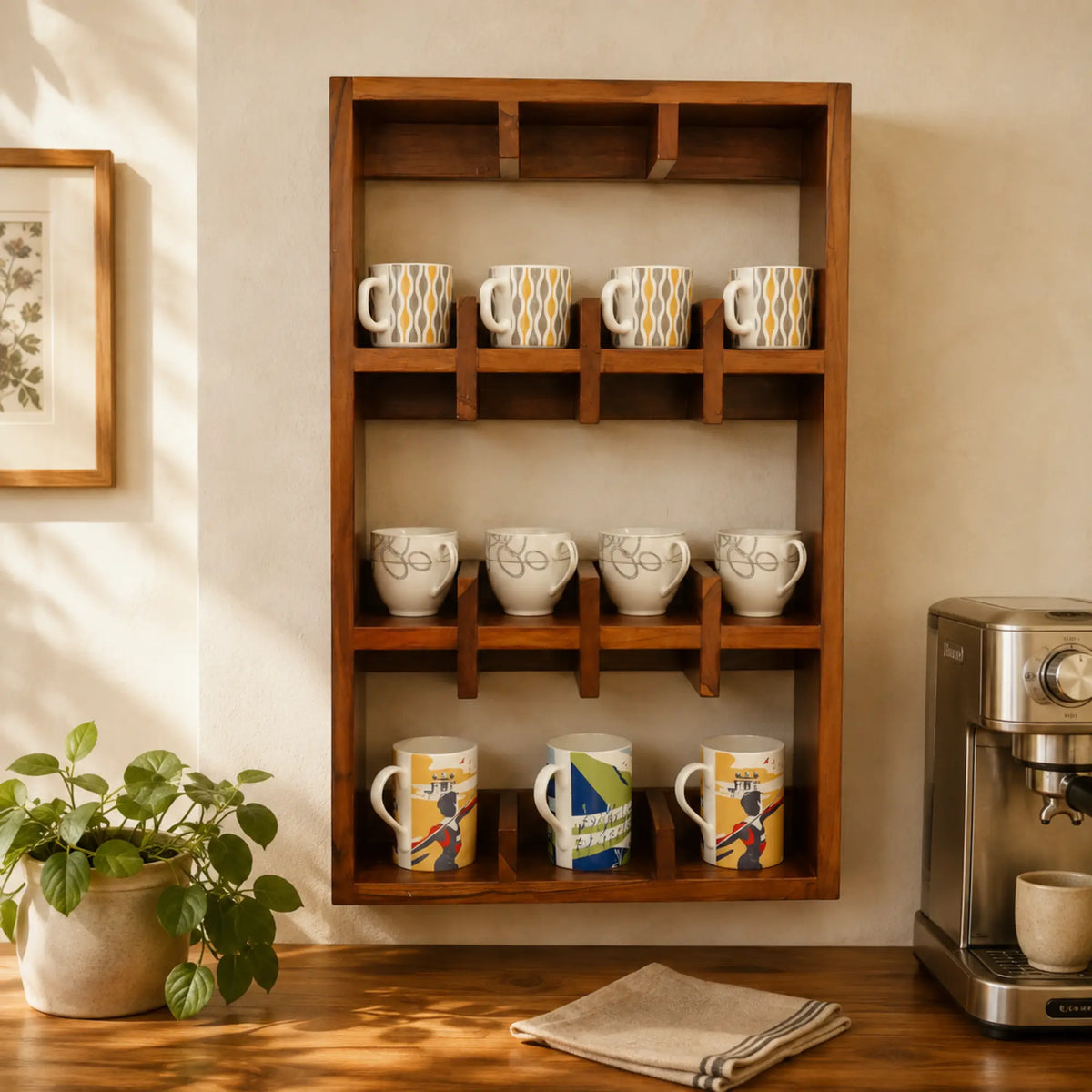 Wooden Wall-Mounted Cup Holder